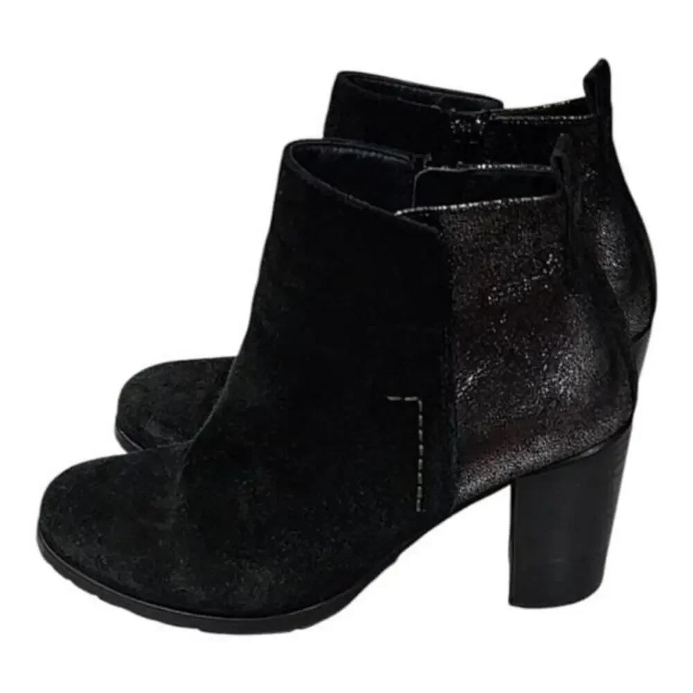Paul Green rocking ankle boots black suede and metallic leather women's Size 7.5